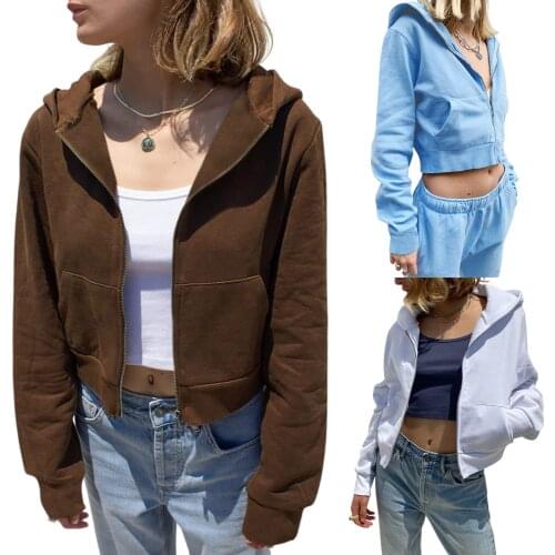Womens autumn casual long-sleeved cardigan hooded sweater fashion stitching zipper pocket hoodie all-match sports sweater /F