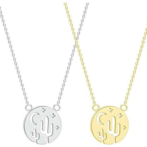 Womens stainless steel necklace cactus openwork pendant collarbone chain womens gift