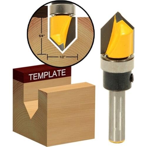 1pcs 1/4 shank 90 degree V Groove Router Bit with Shank Bearing - 1/2" x 5/8"