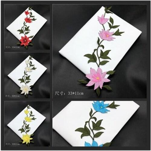 1Pc Flower Applique Clothing Embroidery Patch Fabric Sticker Iron On Patch Craft Sewing Repair Embroidered 33X11cm BJ0474