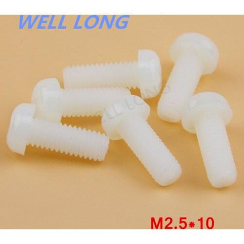 100pcs/lot M2.5*10mm White Round head cross nylon screws, pan head plastic screws, plastic bolts