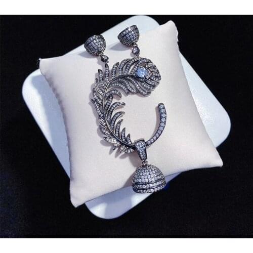 35X78mm Golden plated Cz micro Peacock feathers connector/pendant DIY Jewelry Findings