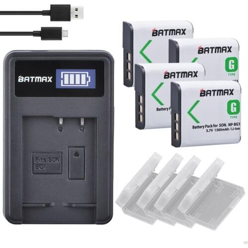 4Pcs NP-BG1 NP BG1 NPBG1Battery + LCD USB Charger for SONY DSC W130 W210 W220 W300 H10 H50 H70 W290 HX7 HX10 HX30 WX10 H55 HX9