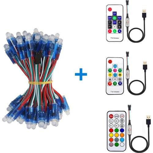 USB 50PCS 12MM WS2811 Full-Color Led Pixel Module IP68+ 14key RF Led Pixel Controller DC 5V
