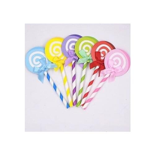 6pcs/set Colorful Lollipop Cake Topper Creative Sweet Cupcake Decor One 1st Cake Decor Happy Birthday Decor Kids Boy Girl