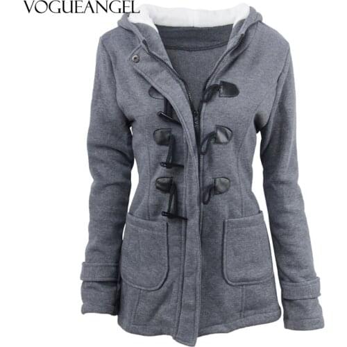 6XL Womens Fleece Autumn Jacket 2021 Without Velvet Horn Button Cotton Coat Long Hooded Outerwear Fit Coats Fashion Winter Thin