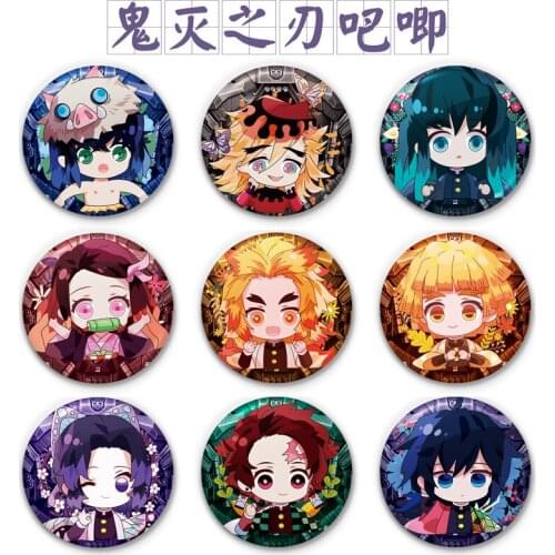 9 Pcs Anime Perimeter Tinplate Badge Ghost Blade Kimetsu No Yaiba Kamado Tanjirou Pin Button Brooch Badge Dropship Demon Slayer