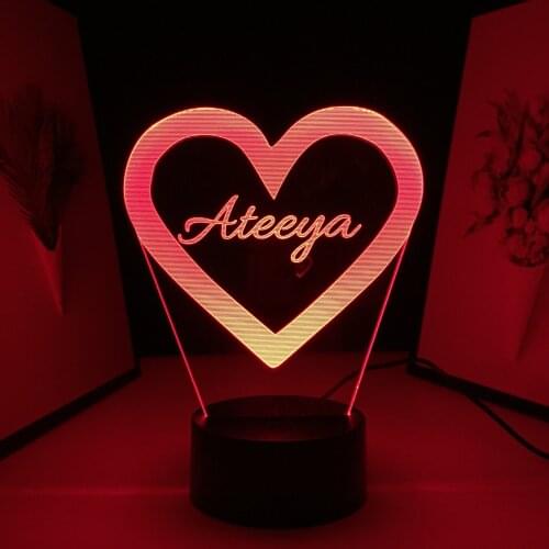 Love Pattern Ornaments Acrylic Panel 3D Lamp 7 Color Changes With Remote Control for Couple Children Festival Birthday Gifts