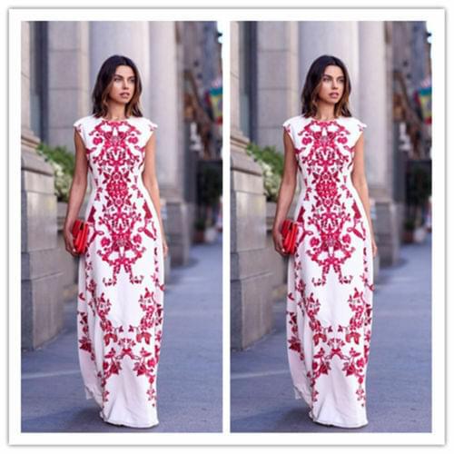 Boho Summer Lady Long Dress Floral Print Slim Women Elegant Long Dress Evening Party Club Dress