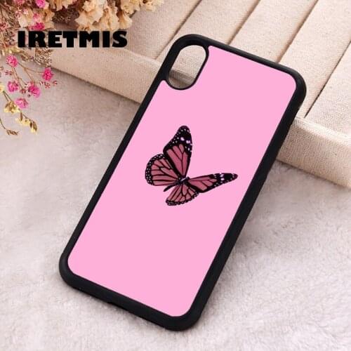 Iretmis 5 5S SE 2020 phone cover cases for iphone 6 6S 7 8 Plus X Xs Max XR 11 12 MINI Pro Soft Silicone Butterfly Pink simple