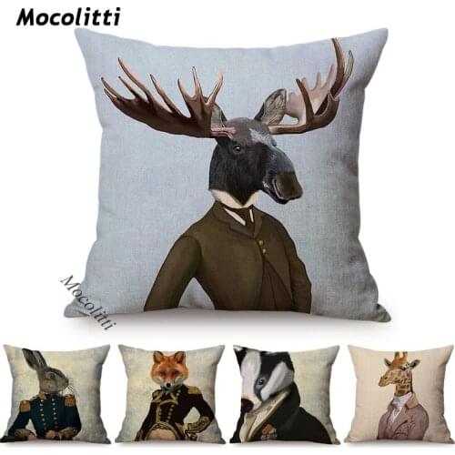 Nordic Art Animal Portrait Style Decoration Pillow Case Rabbit Giraffe Deer Wear General Costume Cotton Linen Sofa Cushion Cover