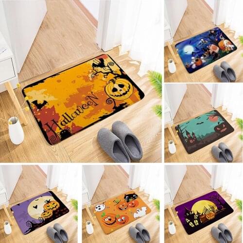 60x40cm Halloween Door Mat Pumpkin Witch Flannel Digital Printing Floor Mat Household Bedroom Living Room Kitchen Doormat