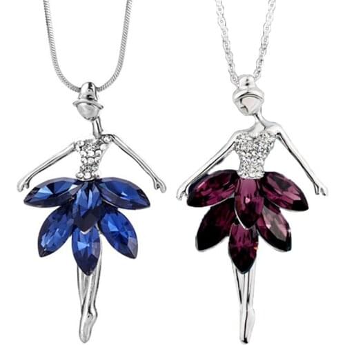 Elegant Ballet Girl Crystal Matching Necklace Girl Pendant Rhinestone Pendant Necklaces Long Sweater Chain Jewelry