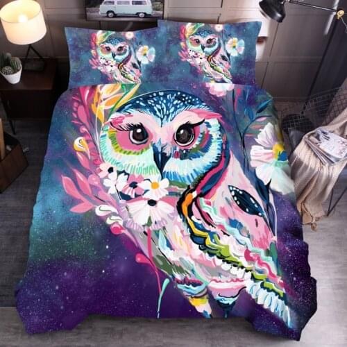 Fantasy Owl Bedding Set Cool Animal Comforter 3D Print Luxury Duvet Cover Set Home Textile Decor Queen King Single Size Fashion