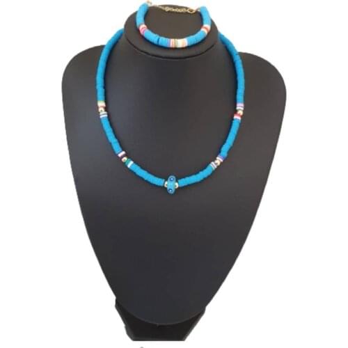 Fimo soft Evil Eye Bead Necklace & Bracelet Set Blue