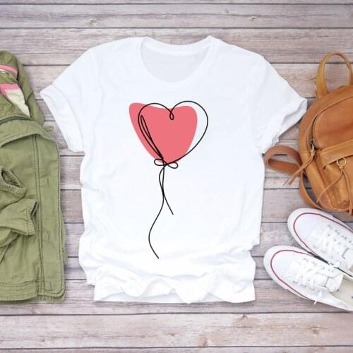 Women T-shirts Love Heart Valentine Printing Cute Summer Autumn 90s Print Lady Womens Stylish T Top Shirt Girl Tee T-Shirt