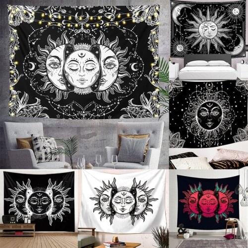 Mandala Tapestry White Black Colorful Sun And Moon Wall Hanging Gossip Hippie Bedroom Decoration Psychedelic Tapestrys 95*73cm