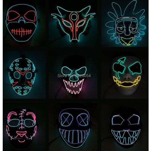 Hot Selling 9 Style Optional Scary Costume Glowing Mask Freddy Vs Jason Cosplay EL Mask Halloween For Men Party Prop