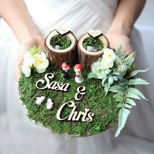 Custom engagement marriage proposal wedding bearer rings box holder Manual rustic flower style ring pillow