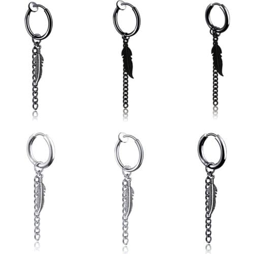 Korea Popular Hip Hop Dangle Earrings Fashion Leaf Cross Stainless steel Pendant Earrings jewelry for Men Women