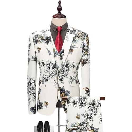 2021Suit mens spring and autumn three-piece suit (coat + pants + vest) host performance dress groom nightclub clothing