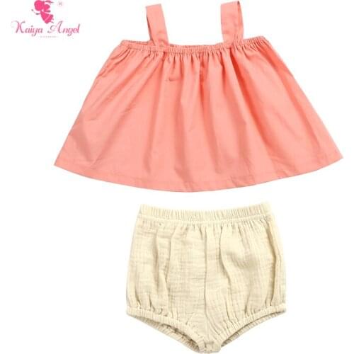 Kaiya Angel Summer Kids Baby Girl Clothes Suits Children Pink Overalls + Cotton Short Pants Shorts Suits 5pcs Wholesale 2020