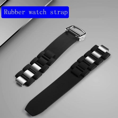 Summer Rubber Watchband Men‘s for Cartier 21st Century Waterproof silicone Band 20-12mm Black white Wrist Strap