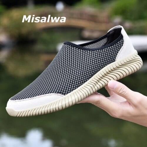 Misalwa Dropshipping Men Casual Sneakers Leather Mesh Leisure Mens Loafers Comfortable Moccasins Summer Men Flats