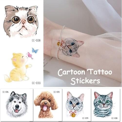 Cartoon Stickers Multi-style Cute Dog Cat Animal Tattoo Stickers Waterproof Fun Long Lasting Body Art Temporary Tattoo Stickers
