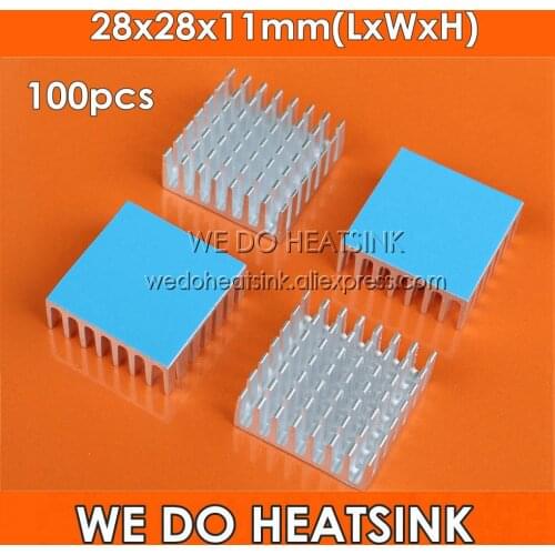 WE DO HEATSINK 100pcs 28x28x11mm Silver Slotted Anodized Aluminum Heatsink Cooler With Thermal Conductive Adhesive Transfer Pads