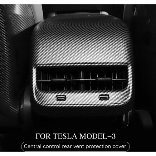 Car Back Air Vent Frame Sticker For Tesla Model 3 2019-2021 Rear Air Outlet Cover ABS Carbon Fiber Decorative Stickers Styling
