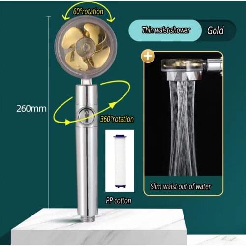 Pressurized Rainfall Shower Head Adjustable 360°Spin Water Saving With Small Fan Hand-held Spray Nozzle Bathroom Accessories