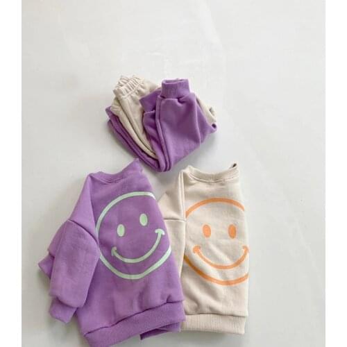 2021 Spring New Toddler Baby And Girl Fashion Cotton Long Sleeve Sweater + Kid Solid Soft Trousers 2pcs Clothes Set