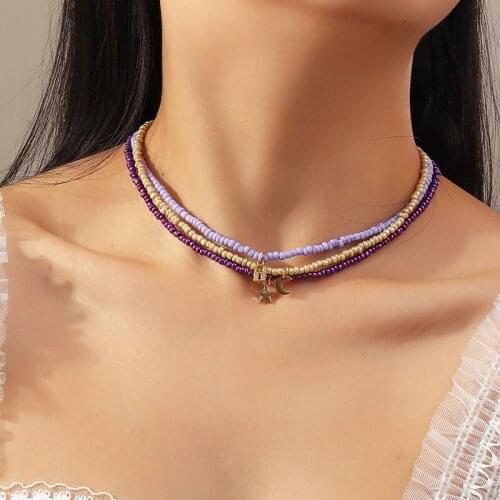 New Korean Sweet Colorful Acrylic Flowers Boho Beaded Clavicle Necklaces for Women Girls Jewelry