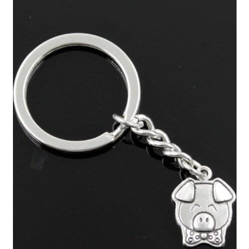 New Fashion Men 30mm Keychain DIY Metal Holder Chain Vintage Pig 20x15mm Silver Color Pendant Gift