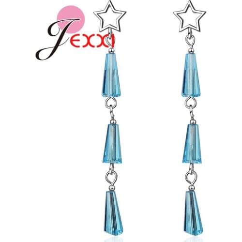 Original Brand 925 Sterling Silver Clear Blue Color Enamel Bohemian Style Drop Earrings Women Jewelry Gifts Factory Price