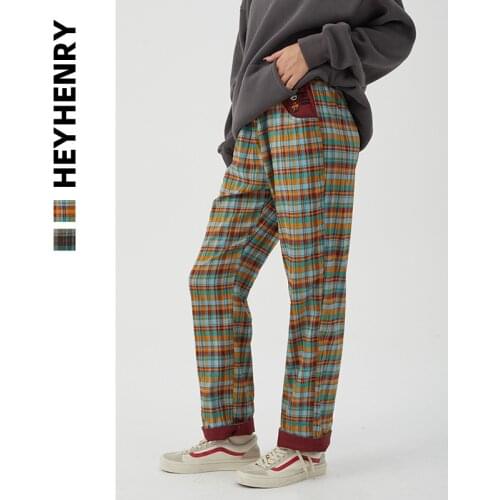 Couples BF Harajuku Loose Plaid Casual Pants Men and Women Wide Leg Hong Kong Style Ins Fashion Straight Pants