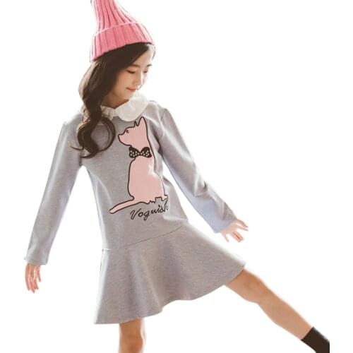 Teenage Girl Dress Cartoon Pattern Girls Dresses Patchwork Dress Kids Letter Girl Costume 6 8 10 12 14