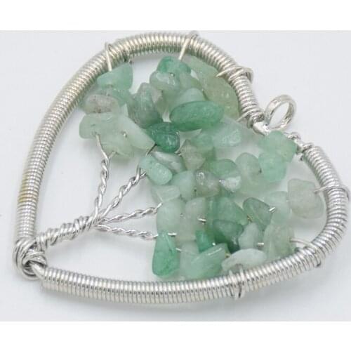 Silver Plated Wire Wrapped Tree Of Life Chakra Chips Stone Amethysts Aventurine Rock Crystal Pendant Lucky Women Charms Jewelry