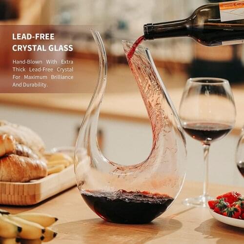GF 1.5L Clear Wine Decanter Lead-Free Crystal Glass Red Wine Carafe U-shaped Design Glass Whiskey Decanter Set Bar Accessory