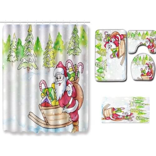 Christmas Snowman non-slip carpet bath mat shower curtain hanging curtain mats PVC Bathroom mats 5pcs/set
