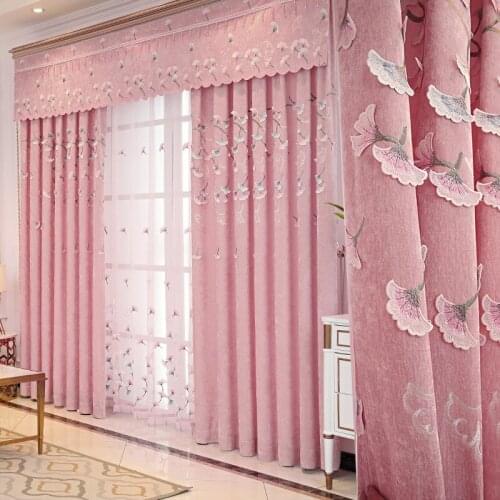 New Chenille Embroidered Curtain Finished Simple Modern Bedroom pink Embossed Curtain Living Room Warm Princess Room
