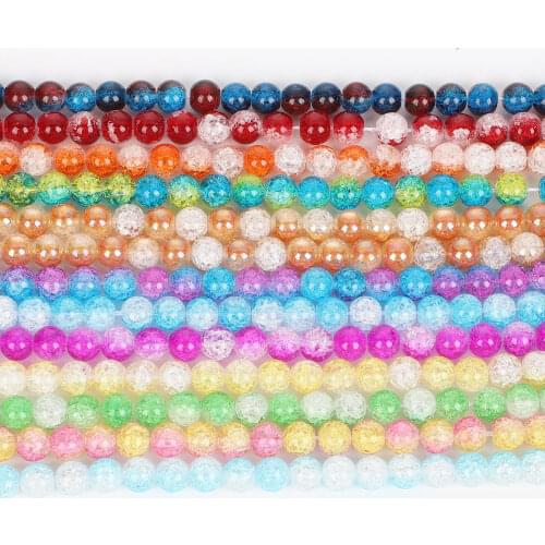 Natural Stone Red White Cracked Crystal Charm Round Loose Beads For Jewelry Making Needlework DIY Bracelet Strand 6-12 MM