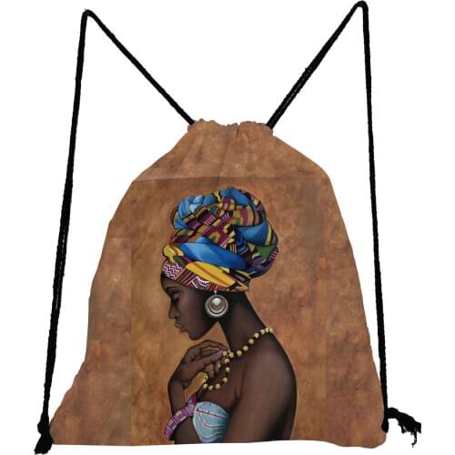 Afro Girls Print Drawstring Bag Unisex Teenager School Bags Brown Women Backpack Fashion Storage Bags High Capacity Shopping Bag