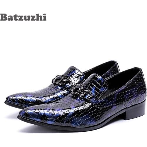 Batzuzhi Handmade Men Shoes Pointed Toe Genuine Leather Dress Shoes Male Blue Men Party and Wedding Shoes Men Zapatos Hombre