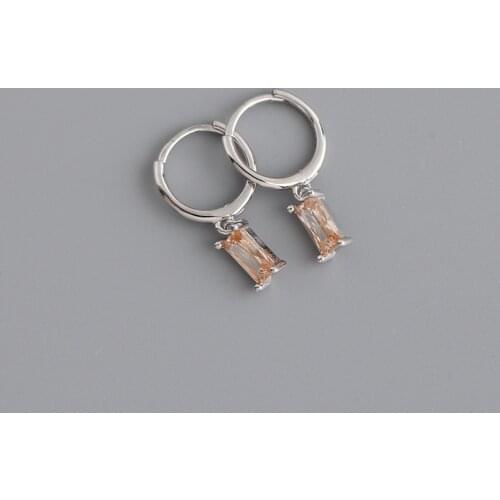 925 Sterling Silver Crystal Square Bead Charm Stud Earrings For Women Engagement Party Elegant Wedding Jewelry eh262