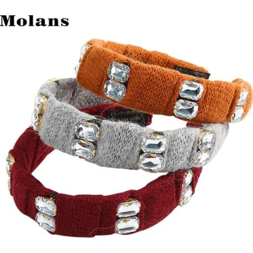 MOLANS Spring Knit Rhinestone Headband Solid Wide Crystal White Gem Hair Band Hoop Bezel For Women Hair Accessories Headdress
