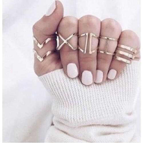 2019 new alloy cross knuckle geometry five-piece ring set female personality ring wholesale