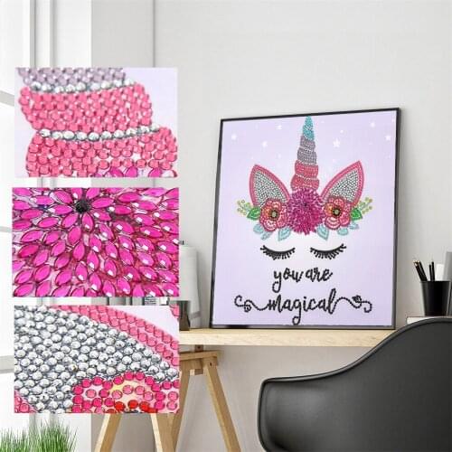 5D Special Shape Diamond Painting Pinkl Horse Round Drill Mosaic Diamond Embroidery Set Flower Handicraft Home Decor Painting