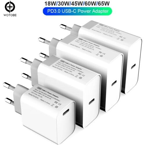 USB-C Power Adapter 18W 30W 45W 60W 65W QC3.0 PD3.0 Charger For xiaomi USB-C Laptops MacBook Pro/Air iphone 11 pro iPad pro S10